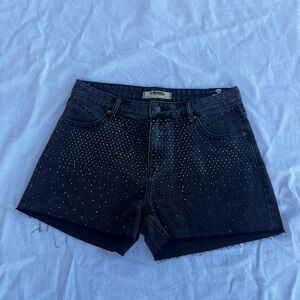 Stylish Black Jean Shorts with Silver Accents